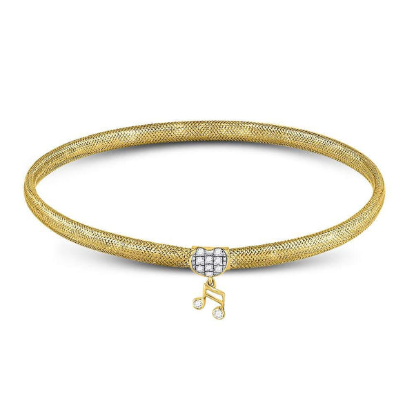 10K Yellow Gold Diamond Eighth Quaver Music Note Stretch Bangle Bracelet 1/10 Cttw