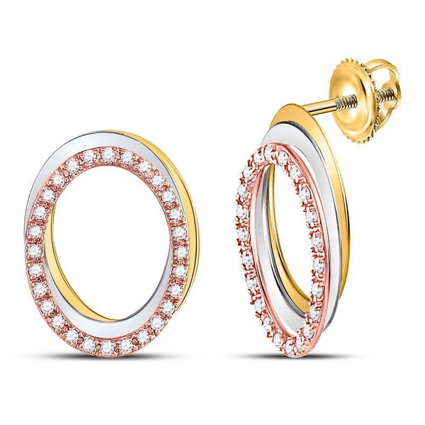 10K Tri-Tone Gold Round Diamond Oval Stud Earrings 1/5 Cttw - Gold Americas