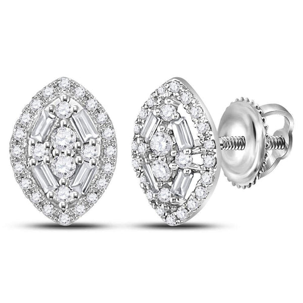10K White Gold Round Diamond Oval Cluster Earrings 1/3 Cttw - Gold Americas