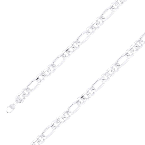 925 Sterling 11mm Silver Diamond Cut Classic Figaro Chain Size- 8" - Gold Americas