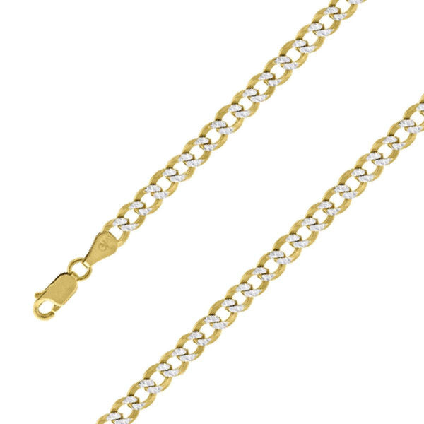 14k Yellow Gold Finish 11mm Silver Pave Cuban Chain Size- 9" - Gold Americas