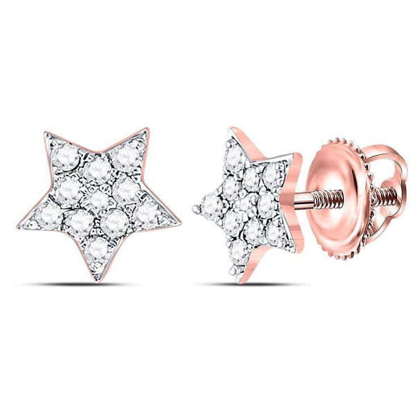 10K Rose Gold Round Diamond Star Cluster Stud Earrings 1/5 Cttw - Gold Americas