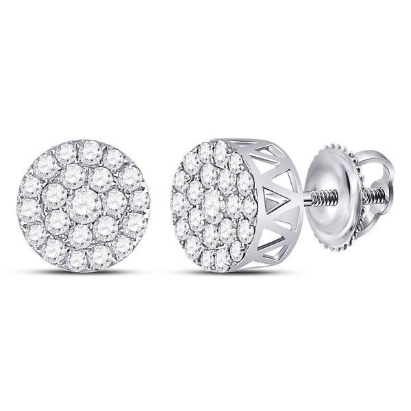 14K White Gold Round Diamond Circle Frame Cluster Earrings 1.00 Cttw - Gold Americas