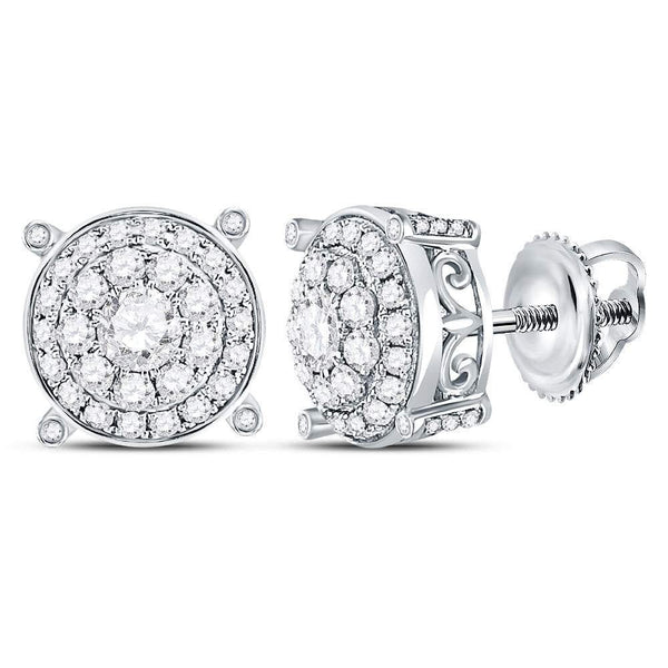 14K White Gold Round Diamond Concentric Circle Cluster Earrings 1.00 Cttw - Gold Americas