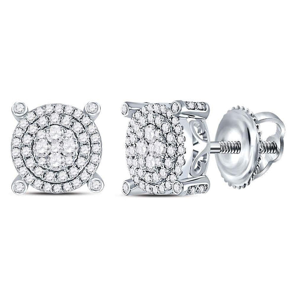 14K White Gold Round Diamond Circle Cluster Earrings 5/8 Cttw - Gold Americas