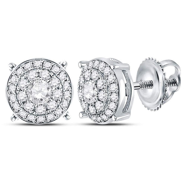 14K White Gold Round Diamond Concentric Circle Cluster Earrings 1/2 Cttw - Gold Americas