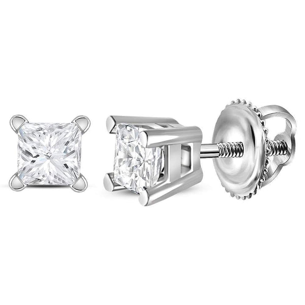 14K White Gold Unisex Princess Diamond Solitaire Stud Earrings 1/4 Cttw - Gold Americas