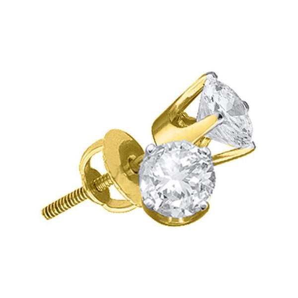 14K Yellow Gold Unisex Round Diamond Solitaire Stud Earrings 7/8 Cttw - Gold Americas