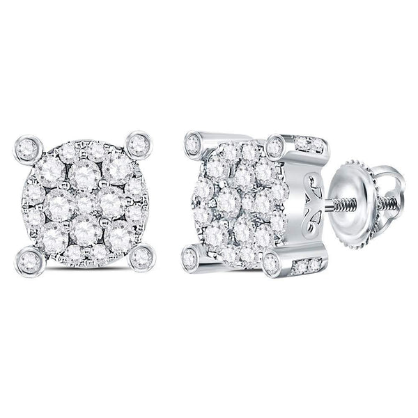 14K White Gold Round Diamond Corner Cluster Earrings 1/2 Cttw - Gold Americas