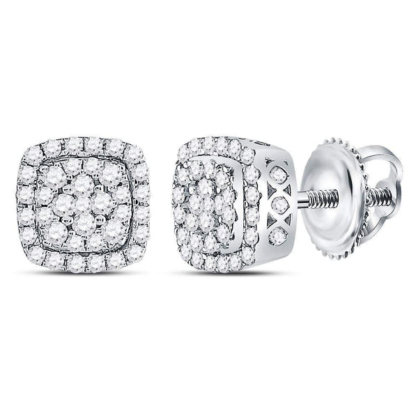 14K White Gold Round Diamond Square Frame Cluster Earrings 1/2 Cttw - Gold Americas