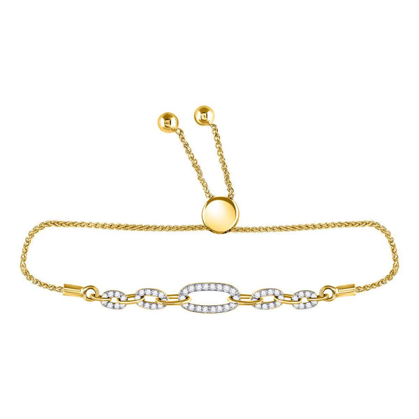 10K Yellow Gold Diamond Oval Link Bolo Bracelet 1/3 Cttw