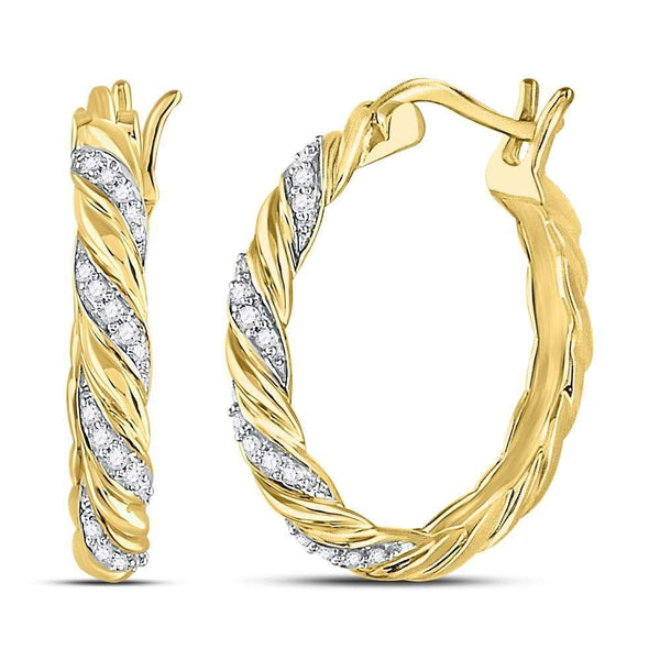 10K Yellow Gold Round Diamond Spiral Stripe Hoop Earrings 1/10 Cttw - Gold Americas