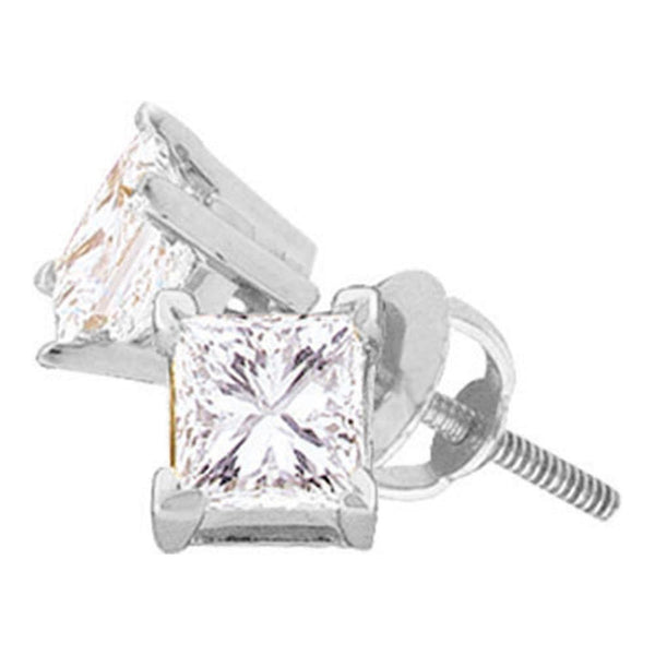 14K White Gold Unisex Princess Diamond Solitaire Stud Earrings 7/8 Cttw - Gold Americas
