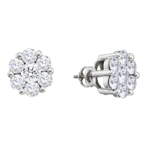 14K White Gold Round Diamond Large Flower Cluster Stud Earrings 1-1/2 Cttw - Gold Americas