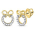 10K Yellow Gold Round Diamond Circle Bow Ribbon Fashion Earrings 1/10 Cttw