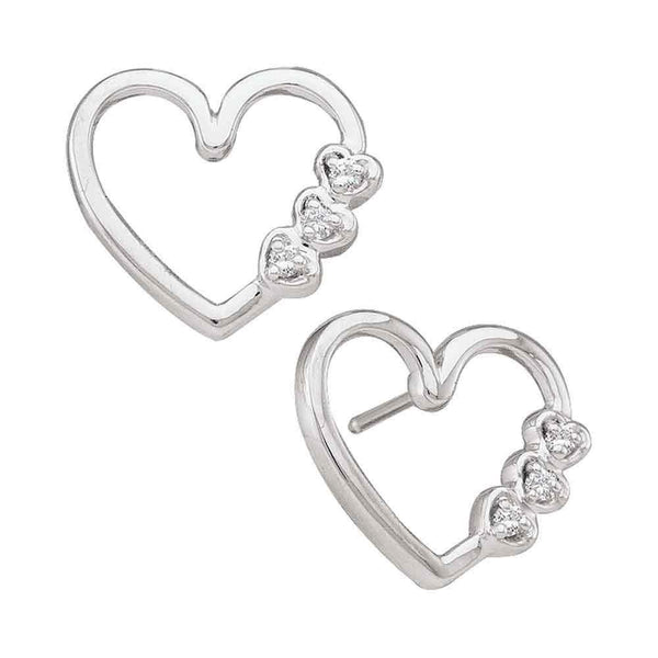 10K White Gold Round Diamond Simple Heart Screwback Earrings 1/12 Cttw - Gold Americas