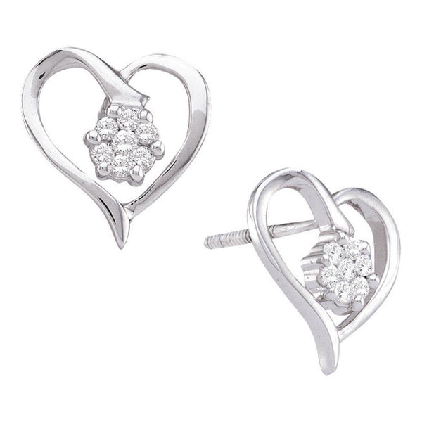 10K White Gold Round Diamond Cluster Heart Screwback Earrings 1/6 Cttw - Gold Americas