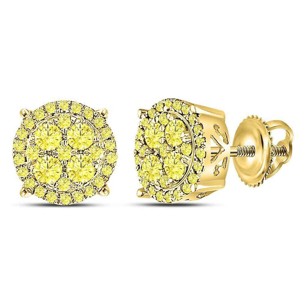 10K Yellow Gold Round Canary Diamond Cluster Stud Earrings 1.00 Cttw - Gold Americas