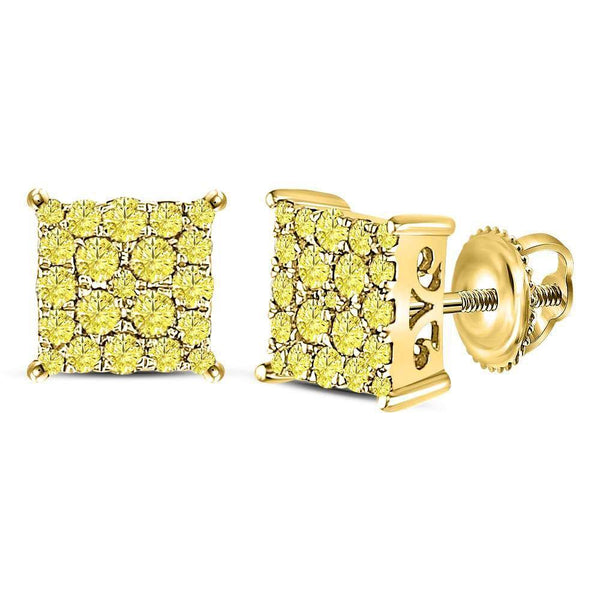 10K Yellow Gold Round Color Enhanced Diamond Square Cluster Earrings 3/4 Cttw - Gold Americas