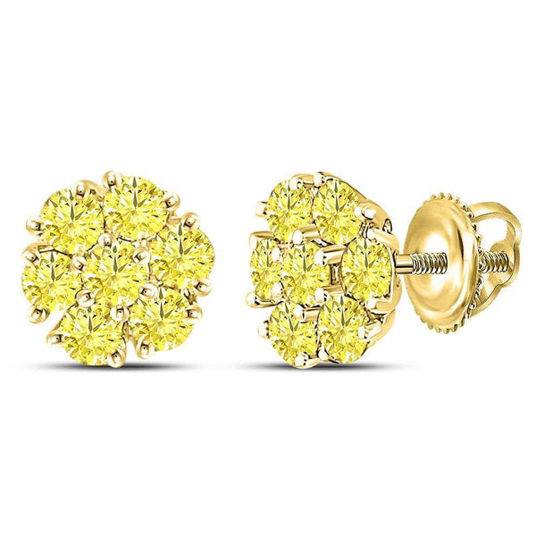10K Yellow Gold Round Color Enhanced Diamond Cluster Earrings 1.00 Cttw - Gold Americas