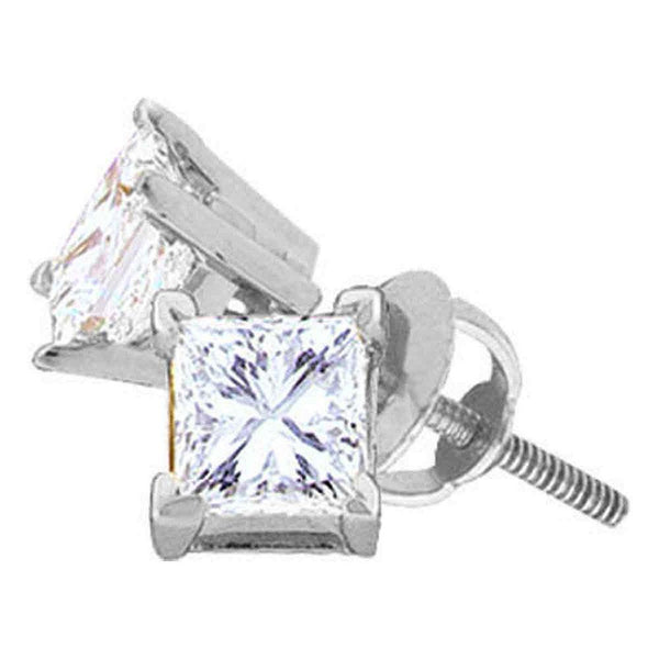 14K White Gold Princess Diamond Solitaire Stud Earrings 5/8 Cttw - Gold Americas