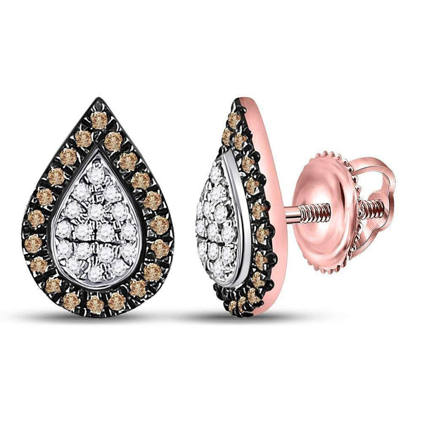 10K Rose Gold Round Brown Color Enhanced Diamond Teardrop Cluster Earrings 1/5 Cttw - Gold Americas