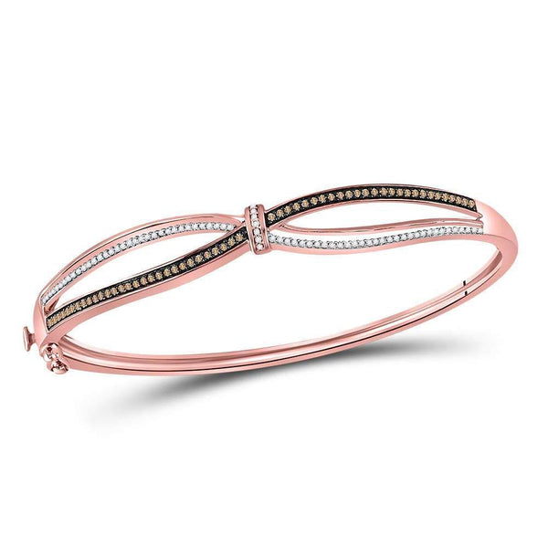 10K Rose Gold Round BrownDiamond Bound Double Row Bangle Bracelet 1/2 Cttw - Gold Americas