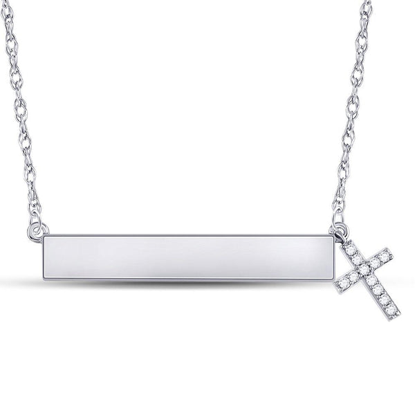 10K White Gold Womens Round Diamond Bar Cross Pendant Necklace 1/6 Cttw