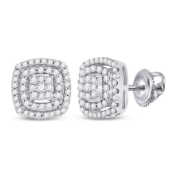 10K White Gold Round Diamond Square Frame Cluster Earrings 1/4 Cttw - Gold Americas