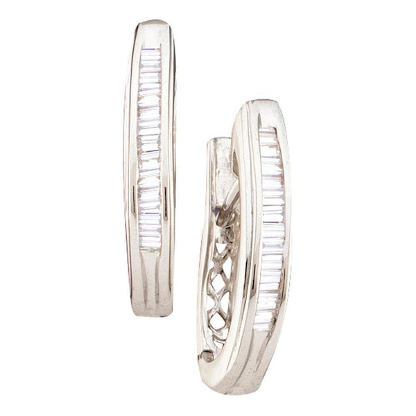 14K White Gold Baguette Diamond Hoop Earrings 1/4 Cttw - Gold Americas