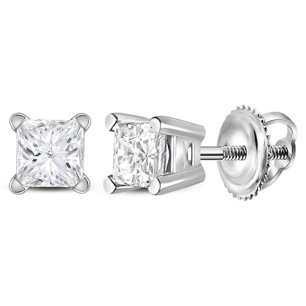 14K White Gold Unisex Princess Diamond Solitaire Stud Earrings 3/8 Cttw - Gold Americas