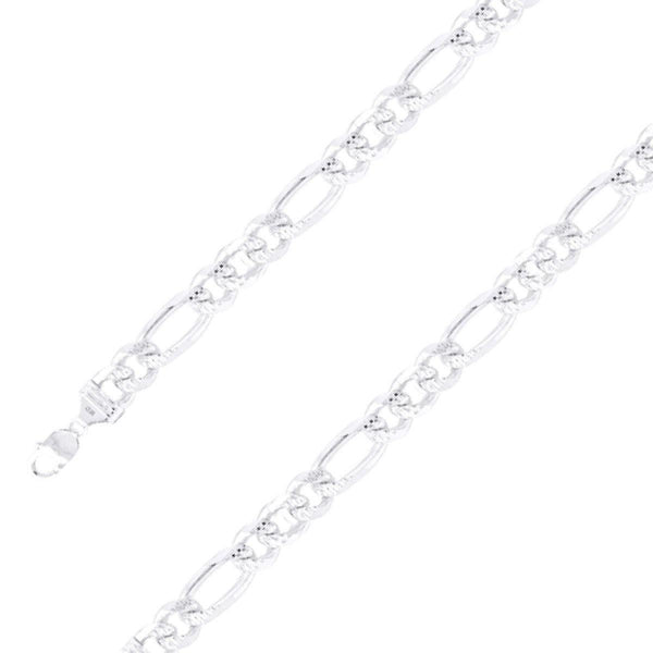 925 Sterling 13mm Silver Diamond Cut Classic Figaro Chain Size- 9" - Gold Americas