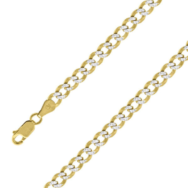 14k Yellow Gold Finish 13mm Silver Pave Cuban Chain Size- 7" - Gold Americas
