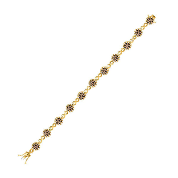 10K Yellow Gold Round BrownDiamond Infinity Bracelet 2-1/5 Cttw