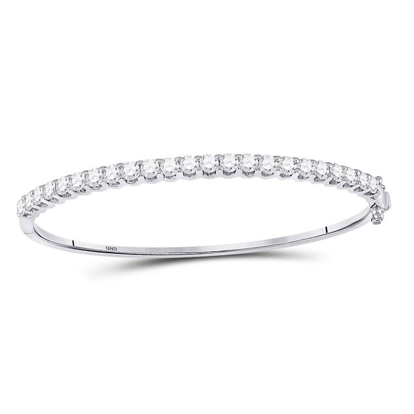 14K White Gold Diamond Single Row Bangle Bracelet 3.00 Cttw