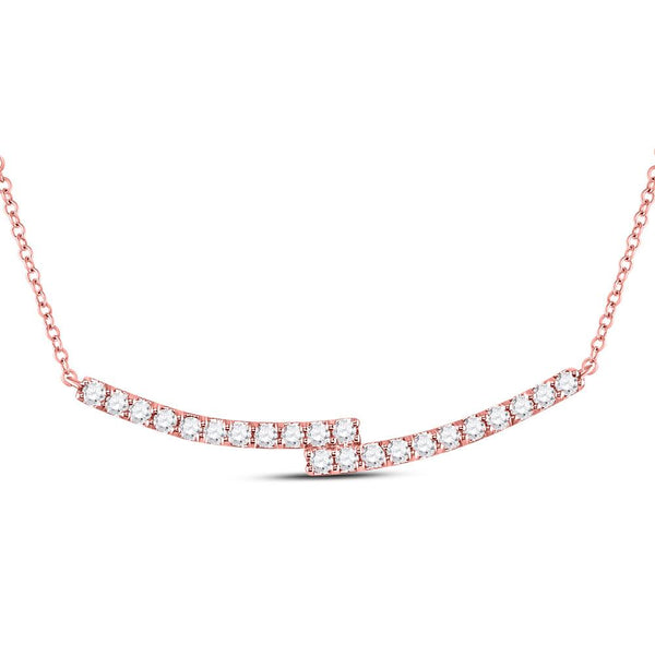 14K Rose Gold Womens Round Diamond Double Bar Necklace 1.00 Cttw