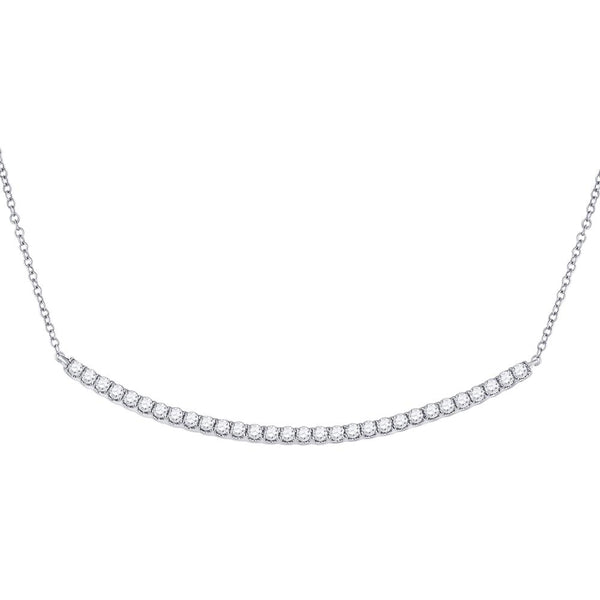 14K White Gold Womens Round Diamond Curved Bar Pendant Necklace 1.00 Cttw