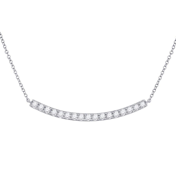 14K White Gold Womens Round Diamond Curved Bar Pendant Necklace 3/4 Cttw