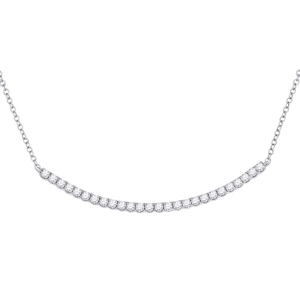 14K White Gold Womens Round Diamond Curved Bar Necklace 3/4 Cttw