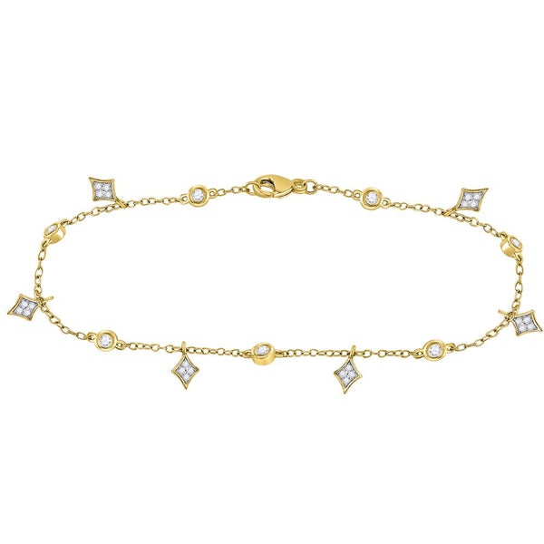 10K Yellow Gold Diamond Dangle Fashion Bracelet 1/3 Cttw