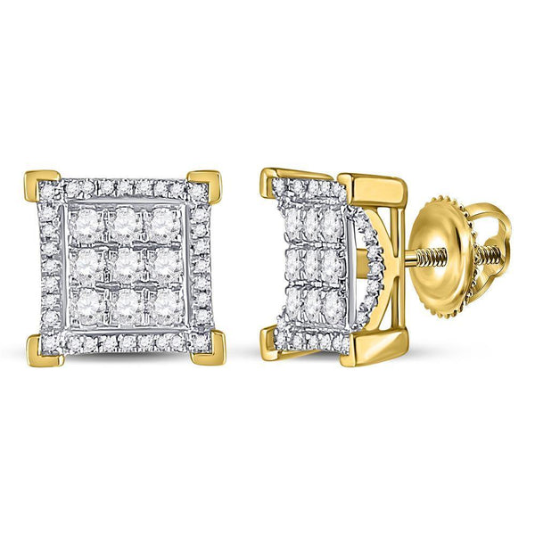 10K Yellow Gold Mens Round Diamond Square Cluster Stud Earrings 3/4 Cttw - Gold Americas
