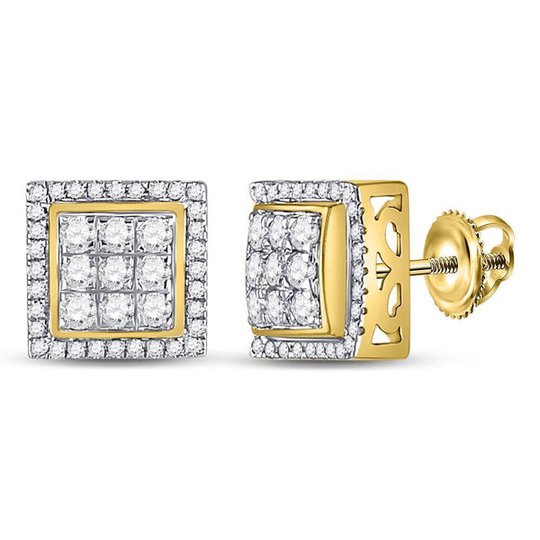 10K Yellow Gold Mens Round Diamond Square Cluster Stud Earrings 1.00 Cttw - Gold Americas
