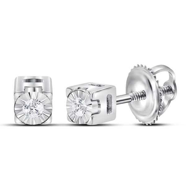 Sterling Silver Round Diamond Solitaire Stud Earrings 1/20 Cttw