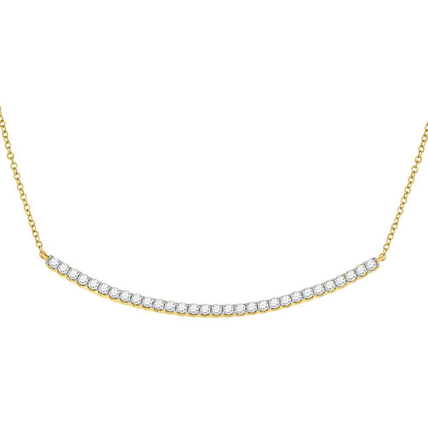 14K Yellow Gold Womens Round Diamond Curved Bar Pendant Necklace 1.00 Cttw