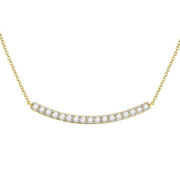 14K Yellow Gold Womens Round Diamond Curved Bar Pendant Necklace 3/4 Cttw