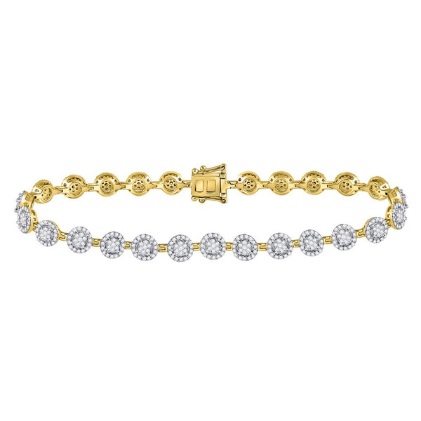 14K Yellow Gold Diamond Cluster Tennis Bracelet 2.00 Cttw