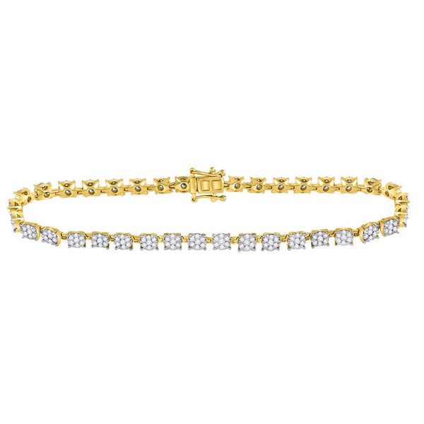 14K Yellow Gold Diamond Cluster Tennis Bracelet 1-7/8 Cttw
