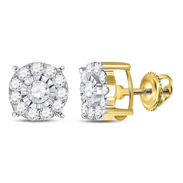 10K Yellow Gold Round Diamond Stud Earrings 1/2 Cttw