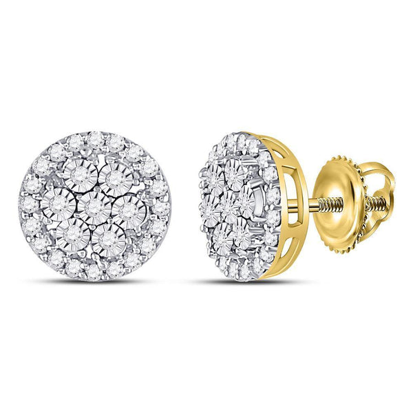10K Yellow Gold Round Diamond Circle Frame Flower Cluster Earrings 3/8 Cttw - Gold Americas