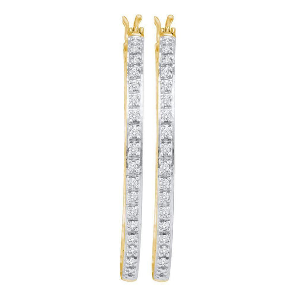 10K Yellow Gold Round Prong-set Diamond Slender Single Row Hoop Earrings 1/4 Cttw - Gold Americas